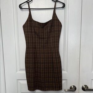 Chic Brown Plaid Mini Dress